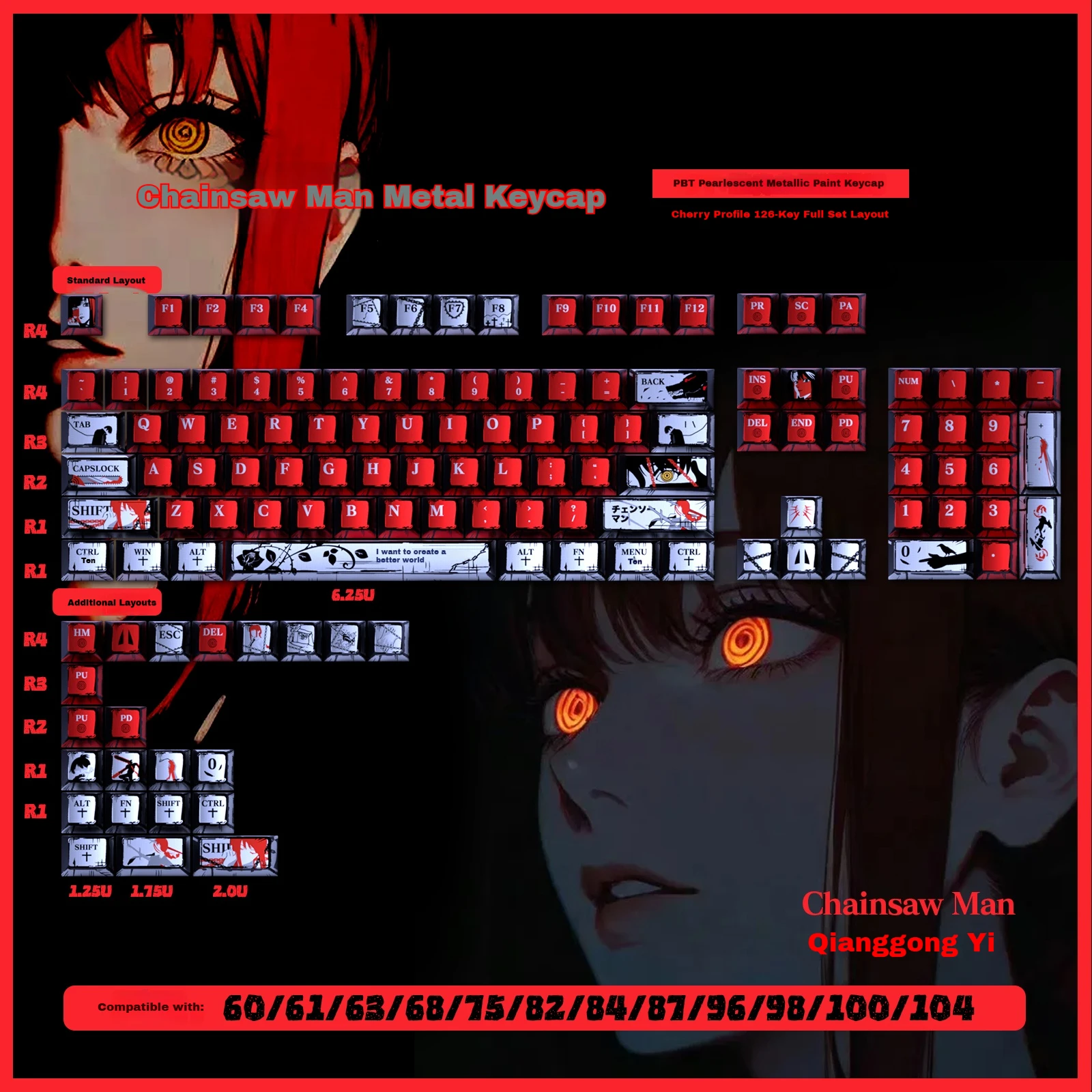 Wooting 60he Wooting 80he アニメテーマキーキャップ 126 キー PBT チェリーキーキャップ Lucky65 V2 Aula Hero 68he RS8 Ace68 Fun60 キーボード