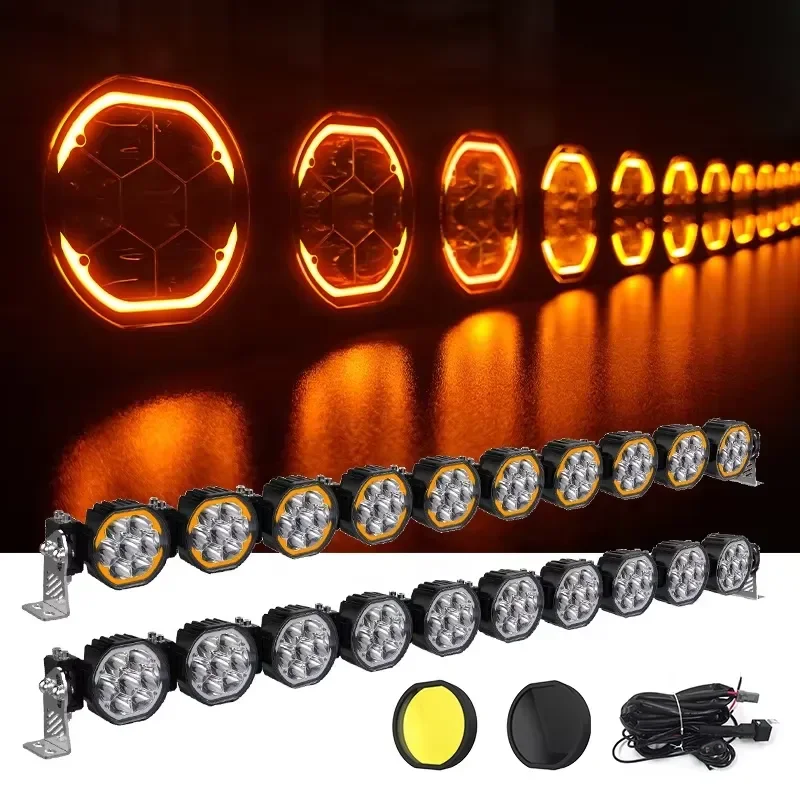 for SUV White Aluminum Bright Square Beam Auxiliary Automatic Bumper Flood Kit Dual Color Offroad Drive Led Light Bars