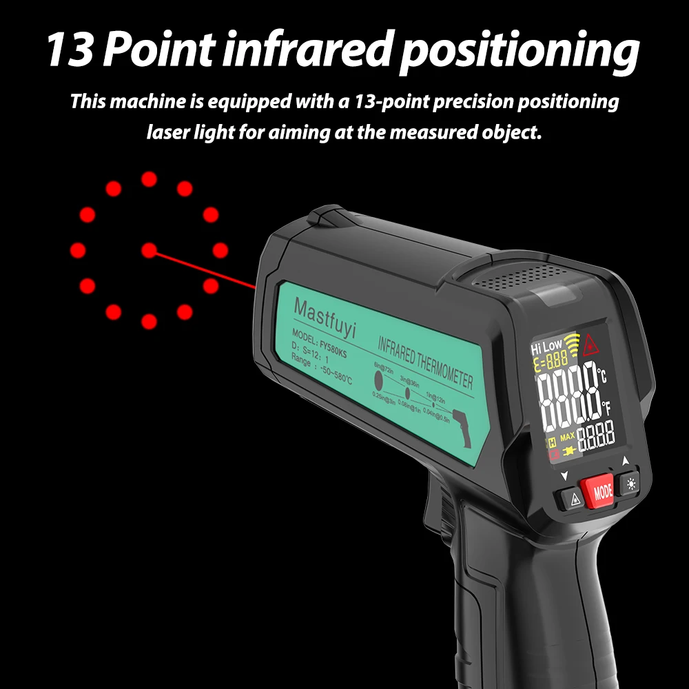 MASTFUYI 13 Laser Point Infrared Thermometer, Non-contact -50~580°C Digital Laser Temperature Meter Gun, Temperature Sensor