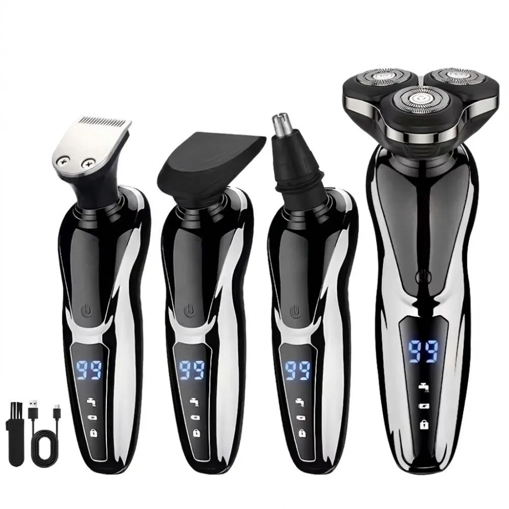 Triple Shaving Heads Electric Shaver Whole Body Washable LCD Display 4 In 1 Shaver Ergonomic Handheld