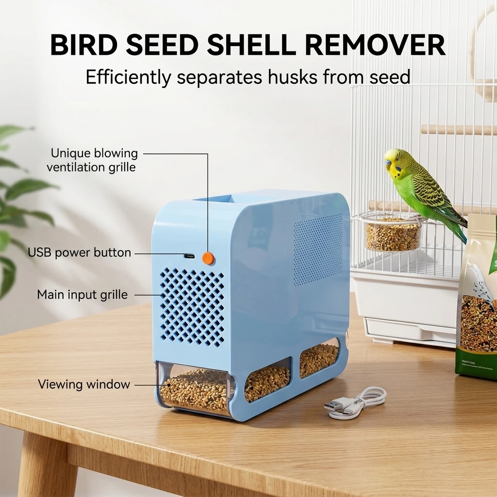 Budgie Owners Bird Food Winnower Seed Sifting Machine for Home Pet Care Wireless Rechargeable Low Noise ABS Cleaner Tool