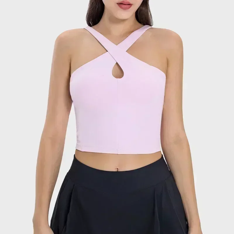 Женский спортивный бюстгальтер, удобный укороченный топ с перекрестной спинкой и широкими бретелями, пуш-ап, противоударный укороченный топ для бега, фитнеса, бесшовный топ с мягкой подкладкой, майки для йоги для тренировок