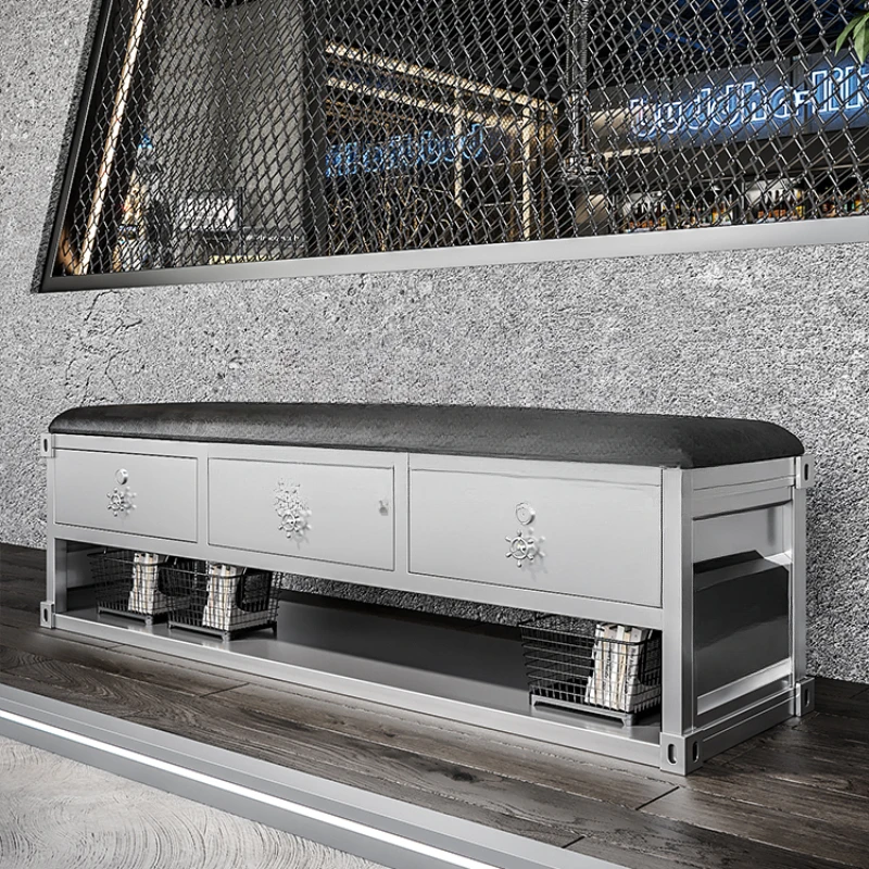 

Industrial wind bench changing shoes bench online celebrity rest area gym clothing store with drawer storage bench.