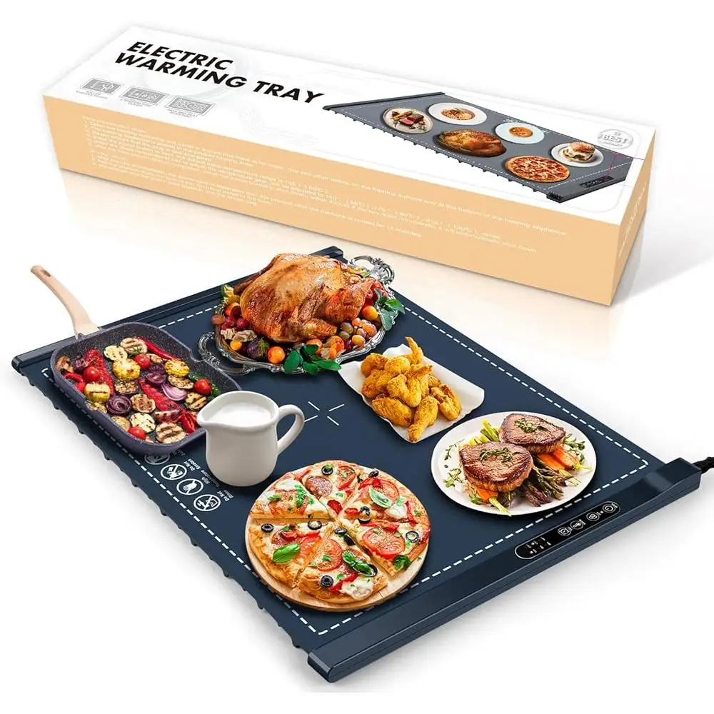Portable Electric Food Warming Mat Adjustable Temperature Timer Buffet Warmer Silicone Surface Foldable Safer Daily Use Family