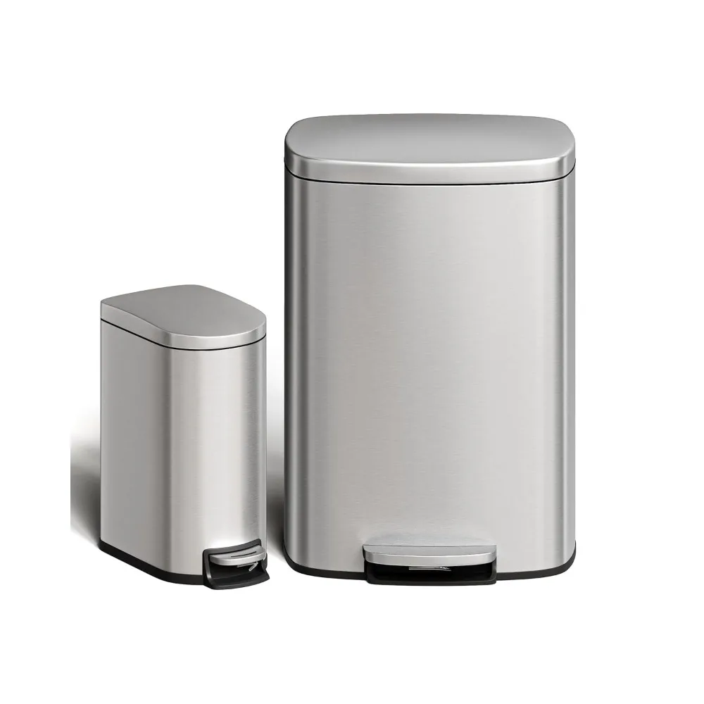 13 gal (50 L) and 2.6 gal (10 L) Stainless Steel Trash Can Combo Set, Rustproof Garbage Can with Lid for Kitchen and Bath