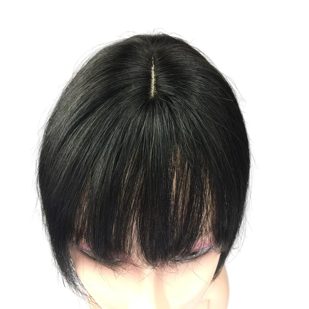 10x11cm Invisible Human Hair Toppers For Women Clip In Toppers With 3D Air Bangs Fringe Middle Part PU Scalp Wiglets Hairpieces