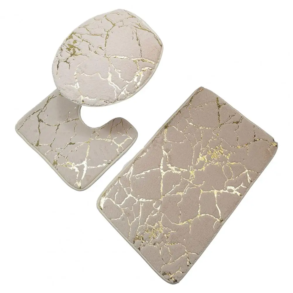 3Pcs/Set Bath Mats Non-slip Toilet Carpet Quick Dry Polyester Marble Toilet Lid Cover Bathroom Rug Bathroom Products