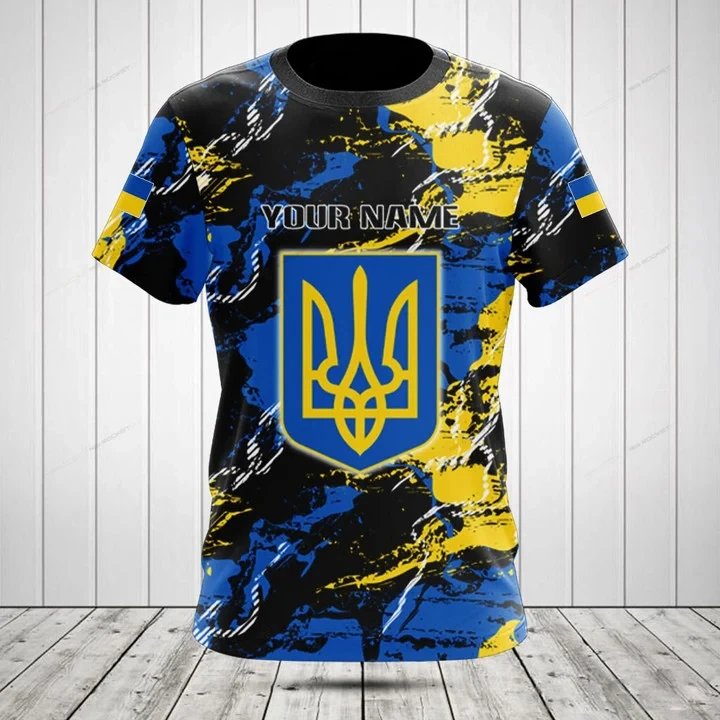 Custom Name Summer Casual Ukraine Shield Graphic T-shirts Men's Fashion O-neck Jersey Loose Oversized Short Sleeve Tops