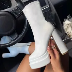 Women's Thick Heel Single Boots Spring New Square Head Side Zipper Thick Sole Anti-slip Wear-resistant Mid-tube High Heels