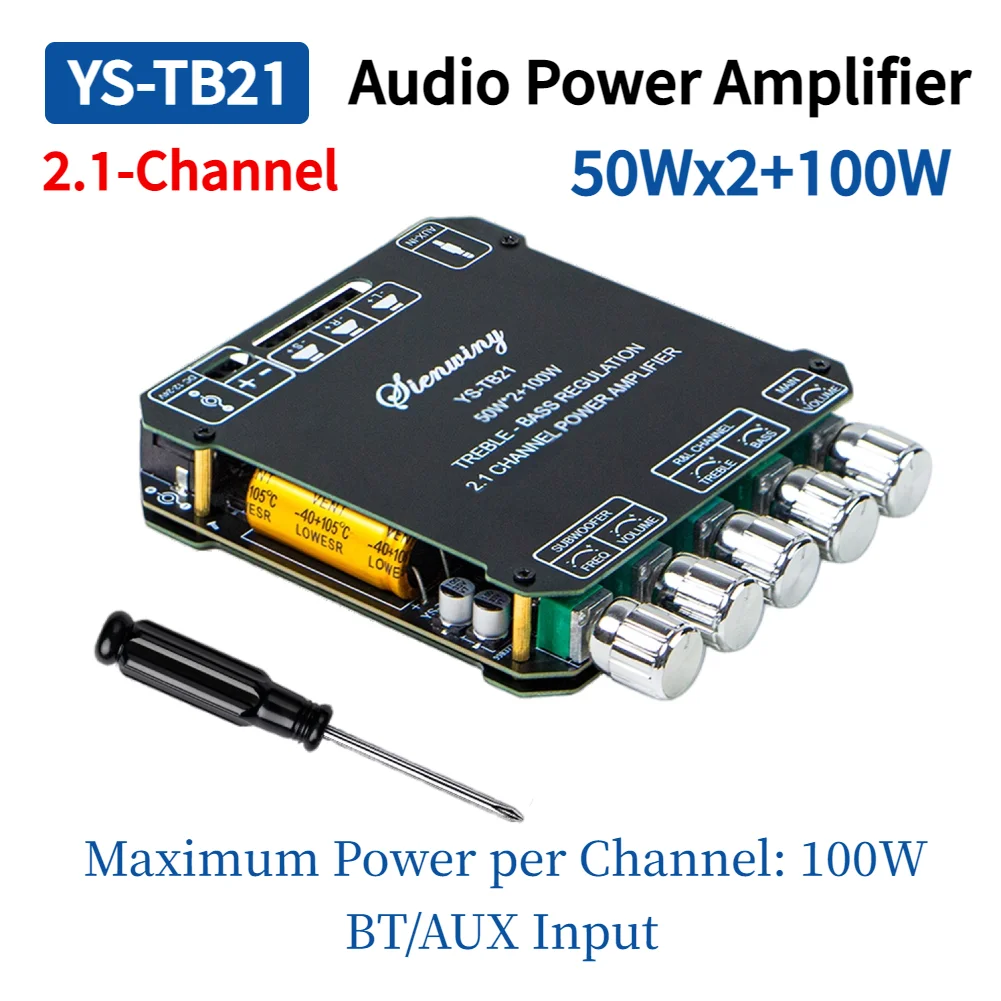 YS-MT21 2.1-Kanal Audio-Leistungsverstärker 50W*2+100W Digitalmodul Subwoofer AUX BT Kabellos 12/24V Stereo HiFi Lautsprecher