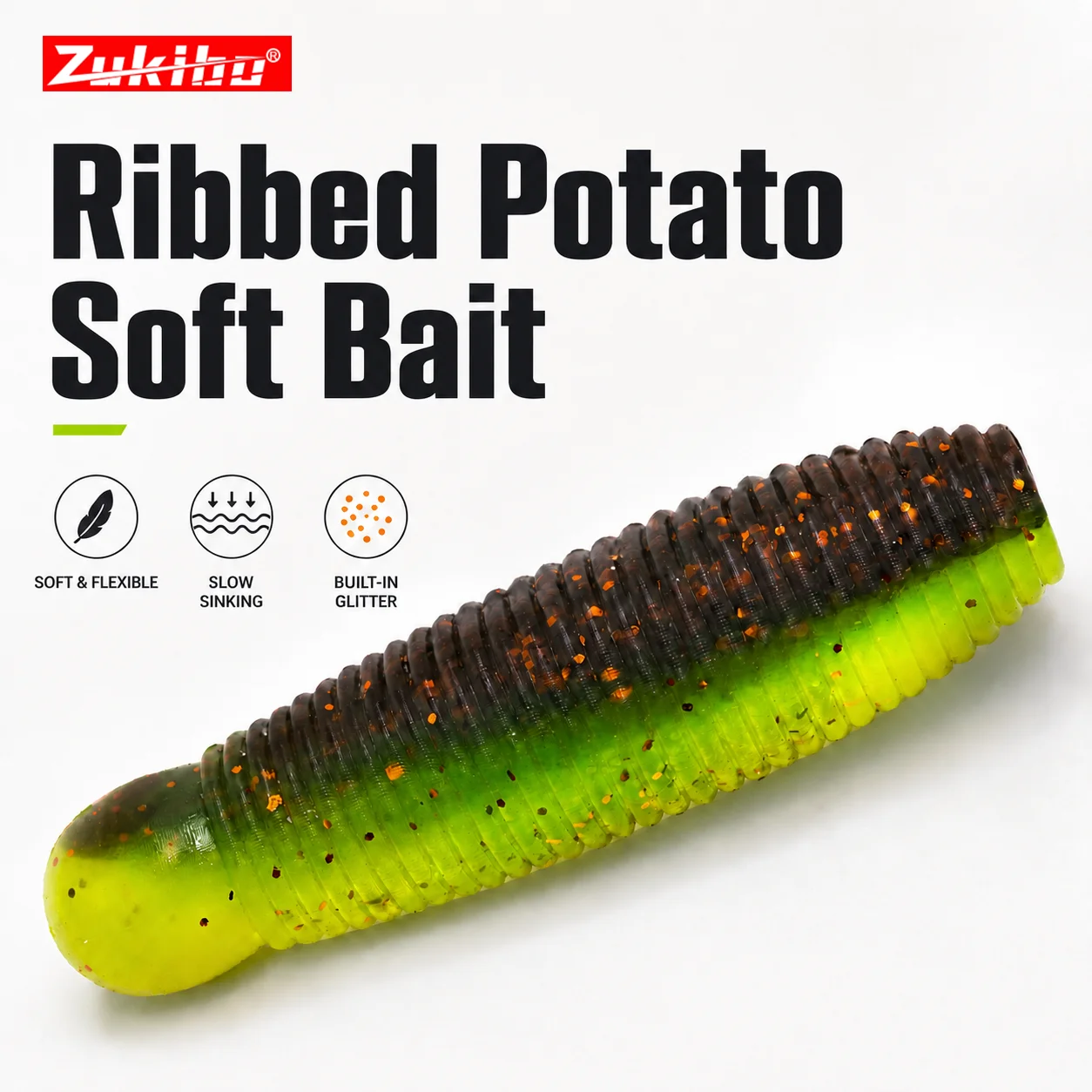 

ZUKIBO 8PCS 53mm 5.8g Potato Ribbed Worm Soft Bait Salted Slow Sinking High Density Bass Snakehead Mandarin Fishing Lure