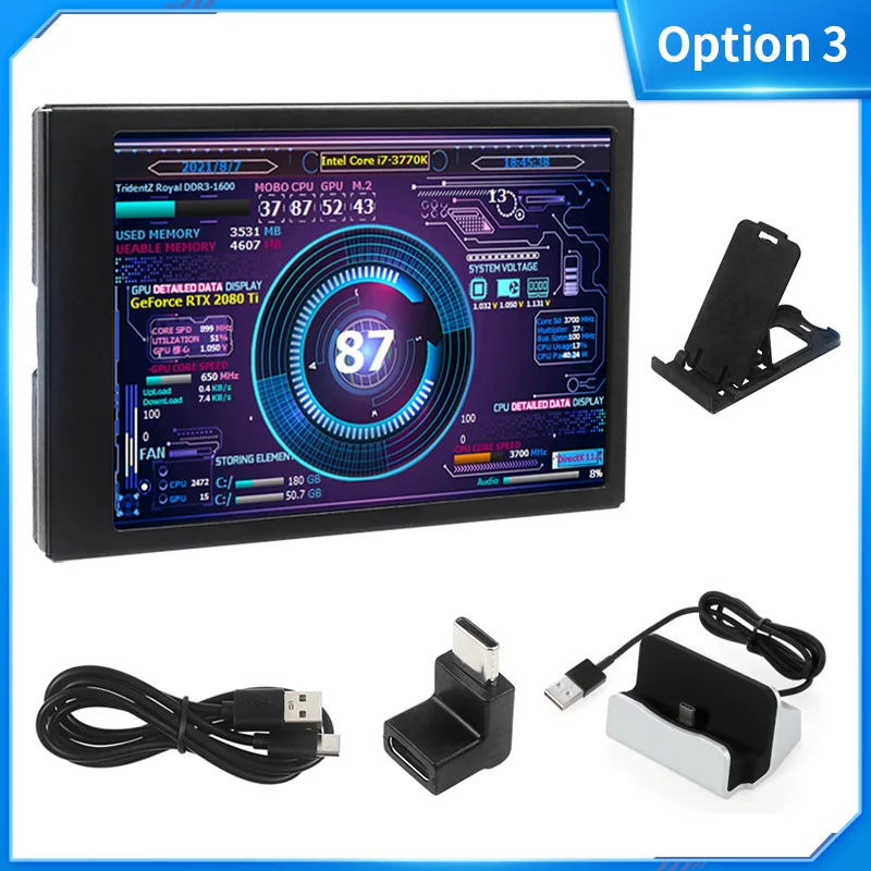 3,5-Zoll-Typ-C-Sekundärbildschirm AIDA64 LCD-Display CPU GPU RAM-Überwachung Optionaler USB-C-Basis-Subbildschirm für Mini-ITX-Gehäuse