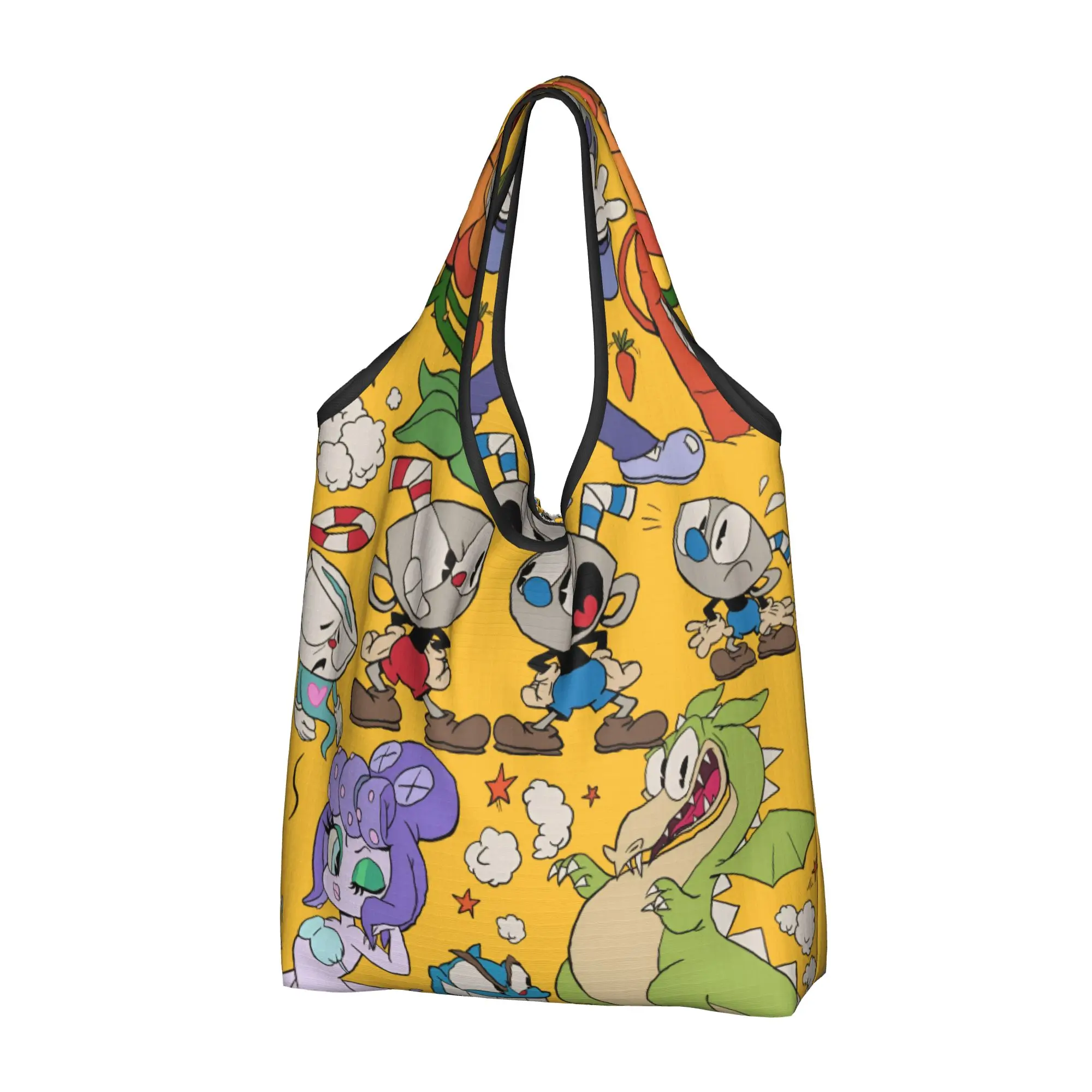 Gothic Vintage Retro Cartoons C-Cupheades Grocery Shopping Bag Kawaii Shopper Shoulder Tote Bag Large Capacity Portable  Handbag