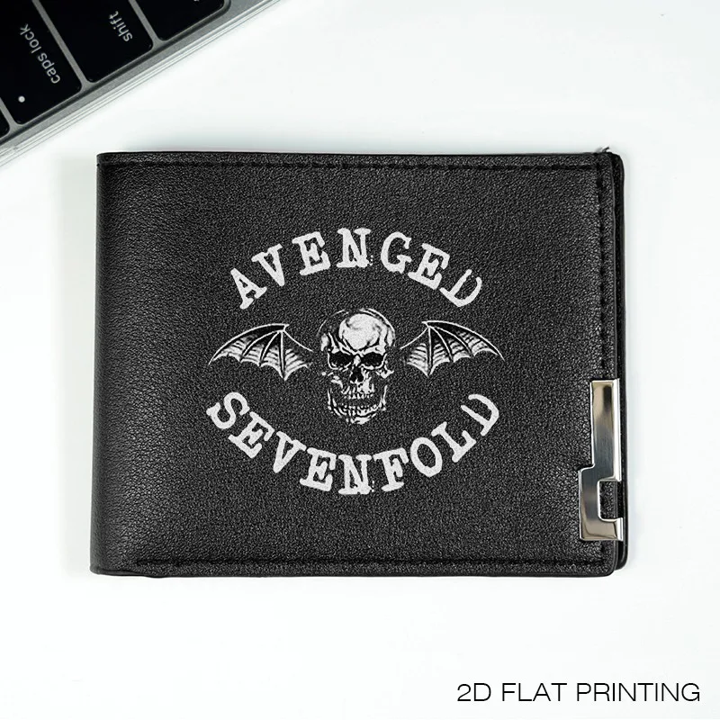 Portfel męski ze skóry PU z logo AVENGED SEVENFOLD, minimalistyczny design, lekki, wytrzymały, do codziennego użytku, styl biznesowy.