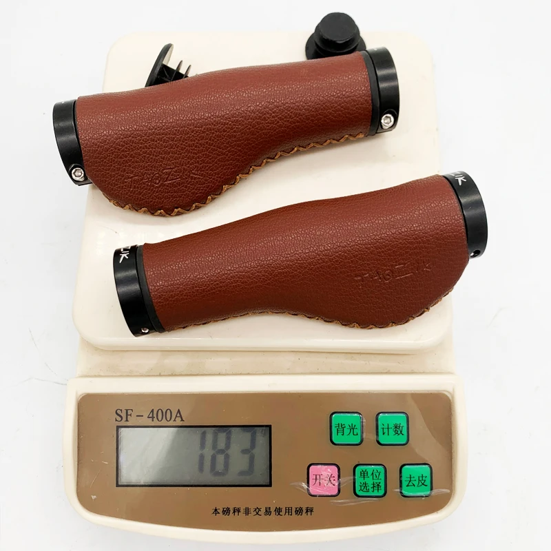 TAOZIK TG001 135 MM Vintage Alloy Clamps BG Ergonomics Brown Leather Handlebar Bicycle Grips