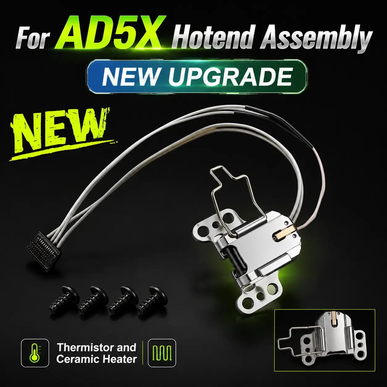 

For AD5X Hotend Heating Component & Thermistor Temperature Sensor Flashforge AD5X Heating Assembly Kit with Heater Cartridge