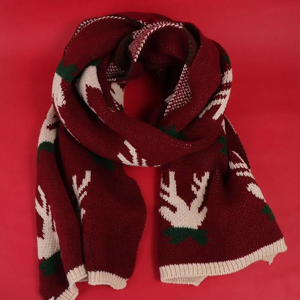 الغزلان عيد الميلاد وشاح أفخم الصوف الأحمر وشاح محبوك الأوشحة الكورية نمط الأوشحة الصوفية الشتاء أوشحة كشميرية زوجين