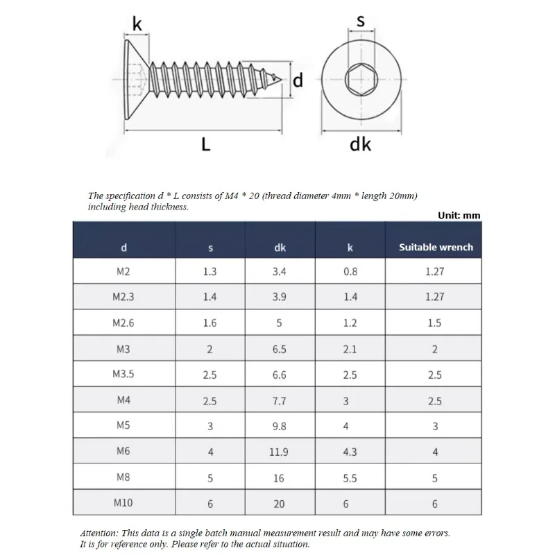 Guangluo M6 M8 M10 SUS304 Stainless Steel Black Allen Hex Socket Flat Countersunk Head Bolt L=12-100mm Self Tapping Screw Bolt