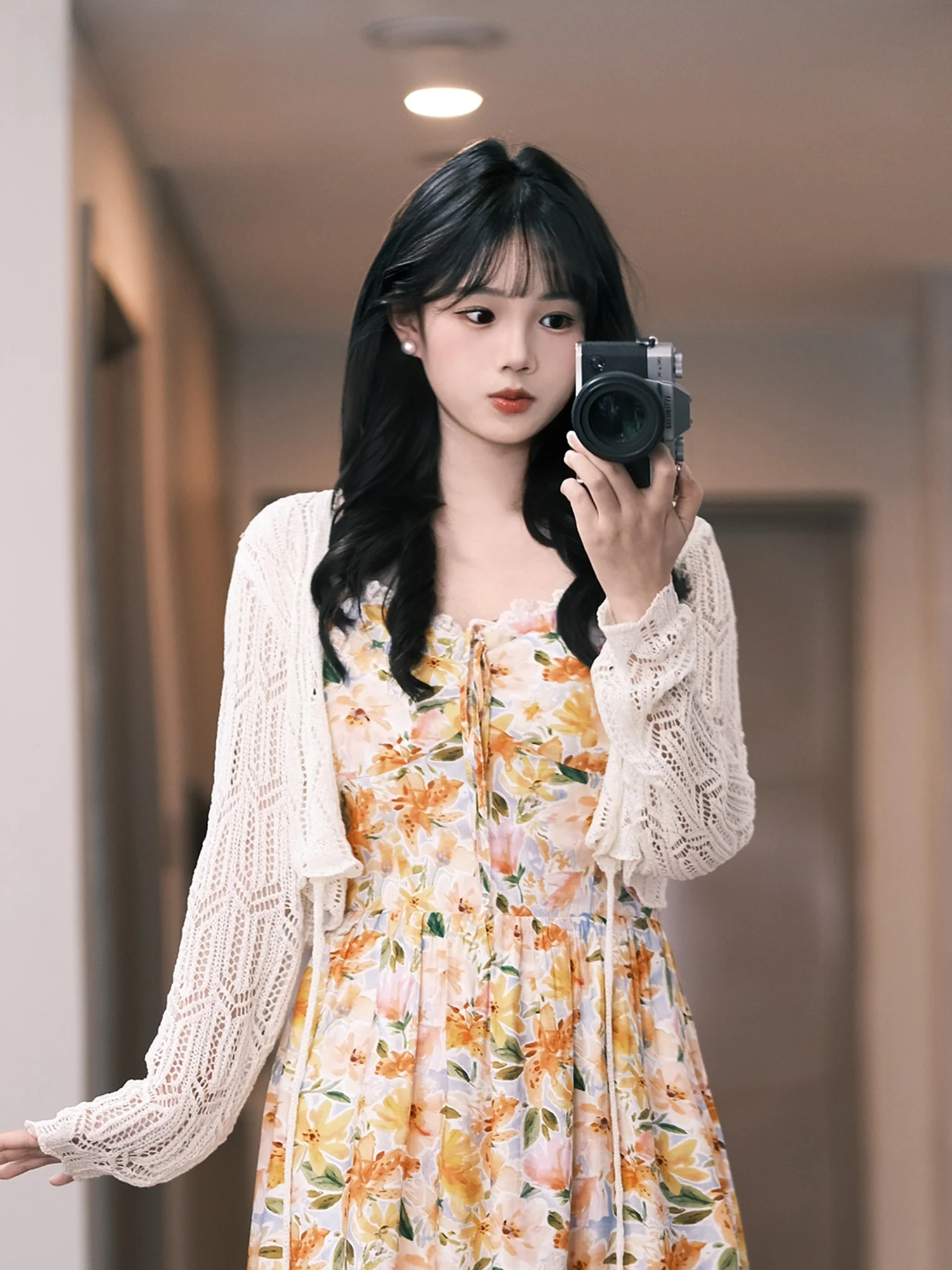 

Ikyou Women's Knitted Hollow out Cardigan Summer New Loose Long Sleeve Sun Protection Coat Soft Polyester Fiber Casual Wear