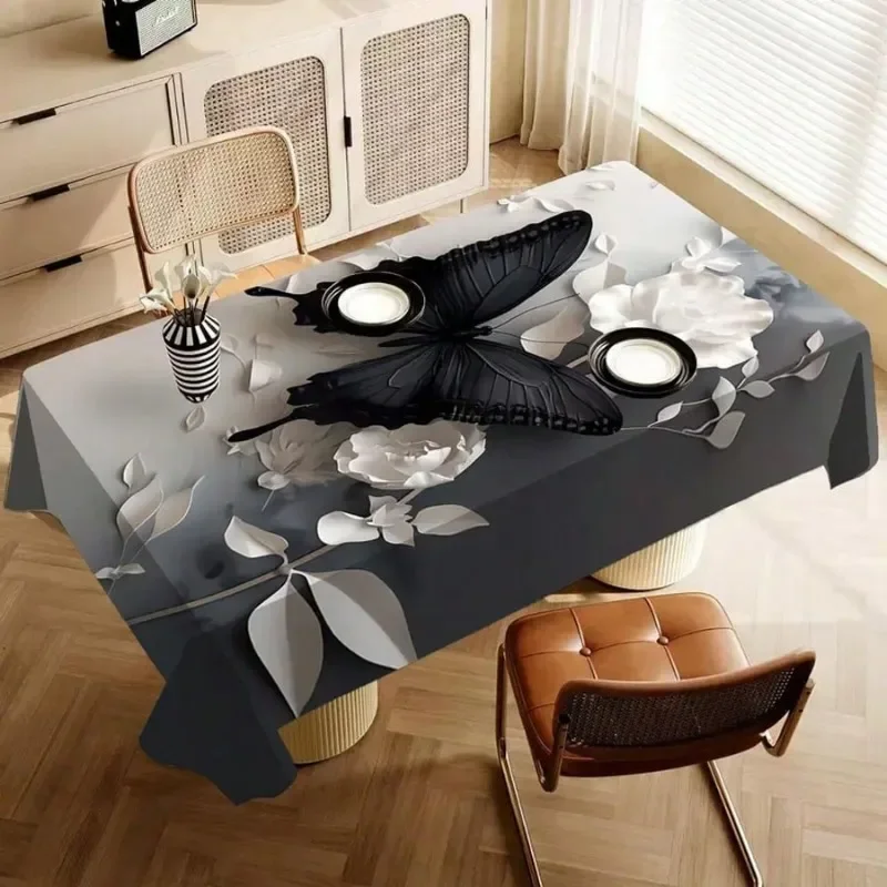 One elegant rose butterfly tablecloth in a rectangular shape, washable for use on a coffee table.xzj