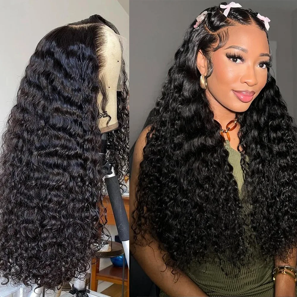 

28 38 дюймов Парики с глубокими волнами 13x6 HD Парик с кружевной фронтальной частью 200% плотность вьющихся волн 360 5x5 Полный передний вьющийся парик из человеческих волос для женщин