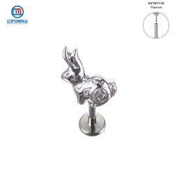 QM 1PCS ASTM F136 Titanium Piercing Push Pin Rabbit Top Threadless Labret Lobe Earring Tragus Helix Jewelry