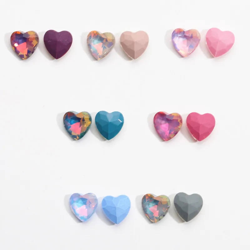 20Pcs Nail Art Rhinestones Colorful Sparkle DIY Heart Shaped Glass Gem Stones For 3D Decals Nail Art Decorations 8x8mm Charms