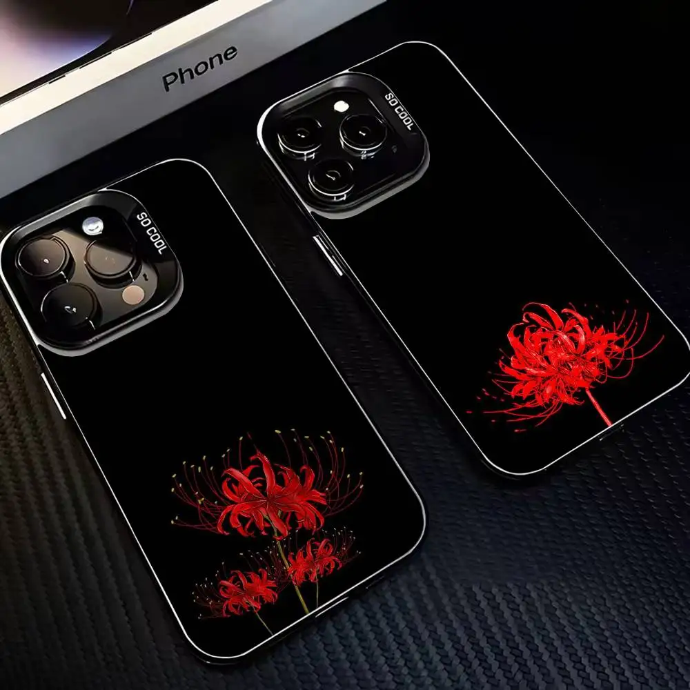 

Red Spider Lily Flower of Hell Phone Case For iPhone17,16,15,14,13,12,11 Plus,Pro Max Black Matte Shockproof Cover