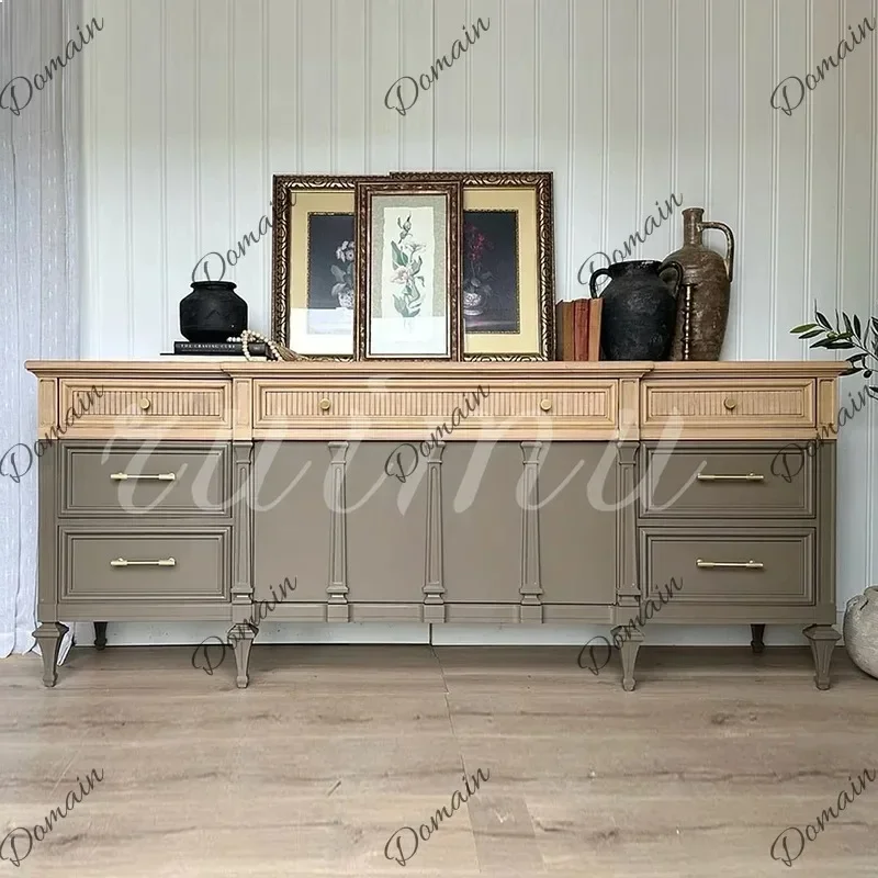 French Contrast Color TV Stand for Living Room Vintage Storage Cabinet Sideboard Entryway Console Table