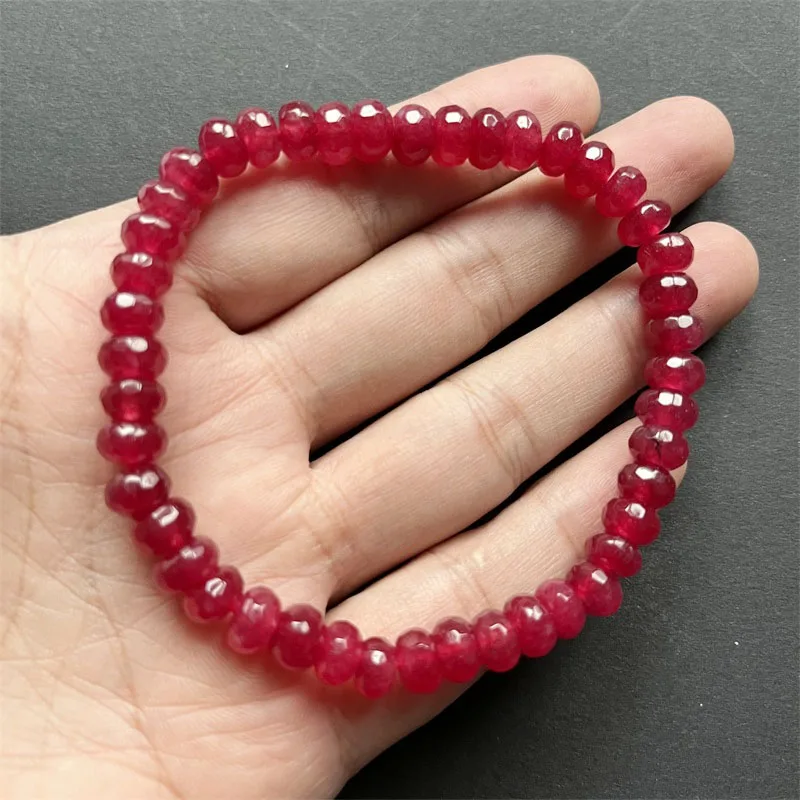 Rare 5*8MM Faceted Red Ruby Bracelet Vintage Natural Stone Jewelry Noble Elegant Exquisite Beaded Hand ChainWomen Boho Geometric