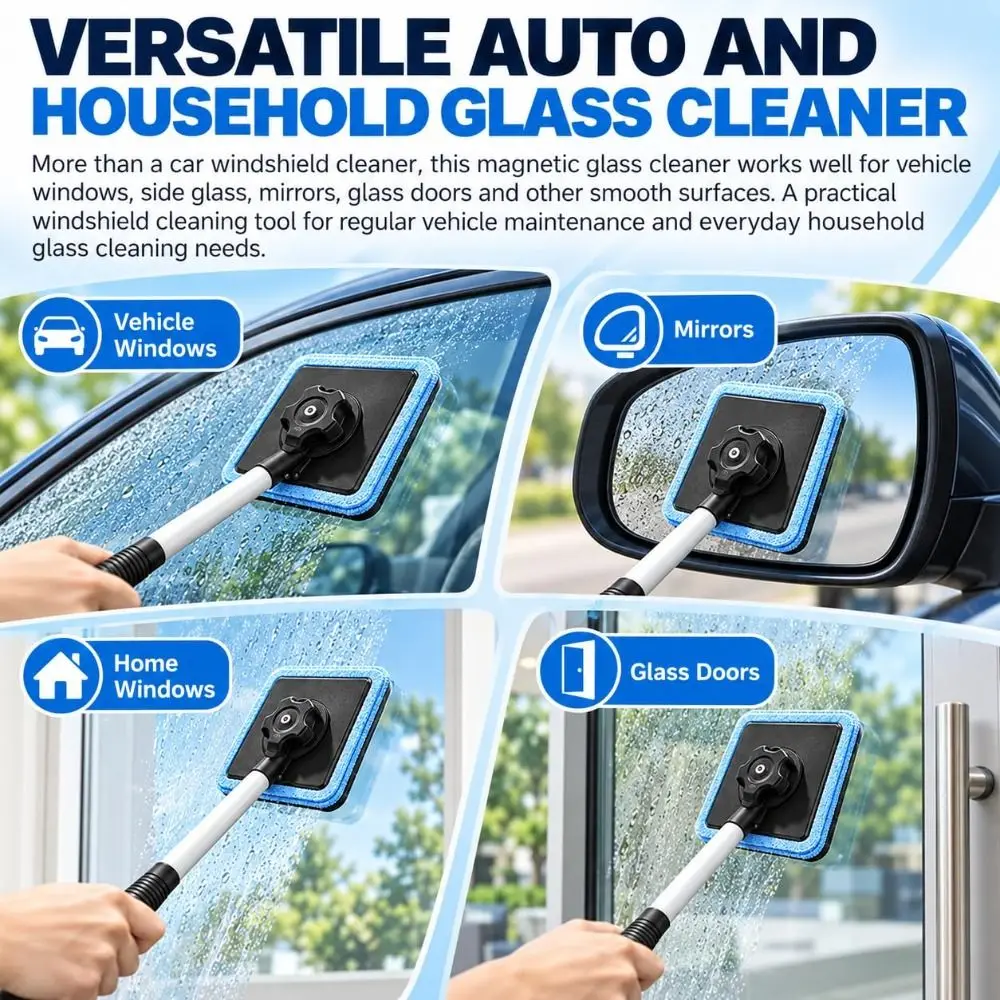 Windschutzscheibenreiniger mit ausziehbarem Griff, magnetischer Verriegelung, Glasreinigungsset, Auto-Fensterreinigungswerkzeug, abnehmbare Pads, streifenfrei – Detail 13