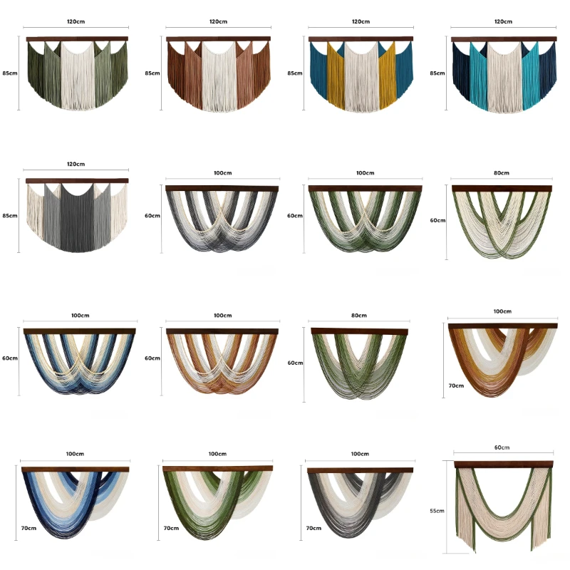 Bohemia Tassel Curtain Tapestry Wooden Hand-woven Wall Hanging Tapestry Home Decorations Living Room Wall Art Hanging Decoration