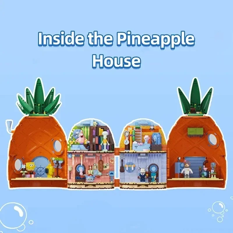SpongeBob Schwammkopf Bausteine Ananas Haus Krabby Patty Restaurant Ziegel Modell Set Desktop Ornamente Kinder DIY Spielzeug