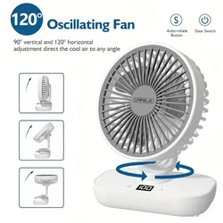 Automatic Roate Electric Fan 2000mAh Rechargeable Portable Fan For Office Home Desktop Fan 5 Wind Speed Adjustable LED Display