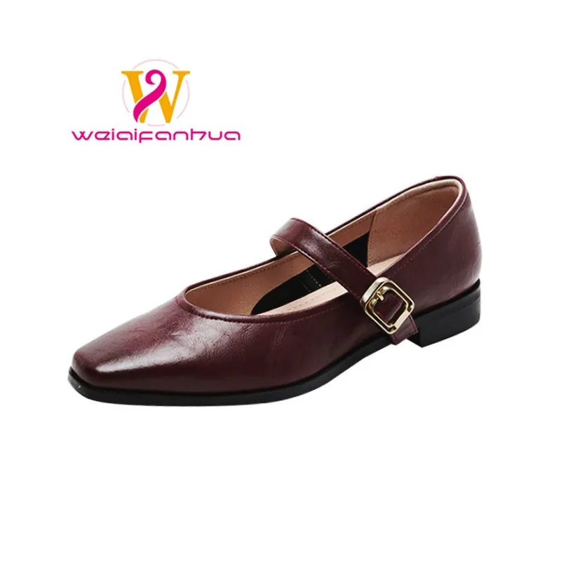 

Women's Shoes 2025 New Style Genuine Leather Mary Jane Women's Shoes, One-button Retro Single Shoes for Mom Women Flat Shoes