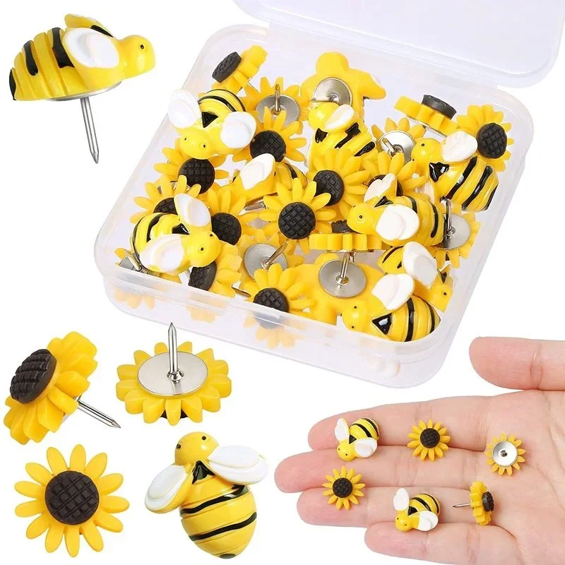 20PCS Sunflower Bee Push Pins Thumb Tacks Cork Board Pins for Bulletin Board Photos Wall Office Decor Classroom School Supplies