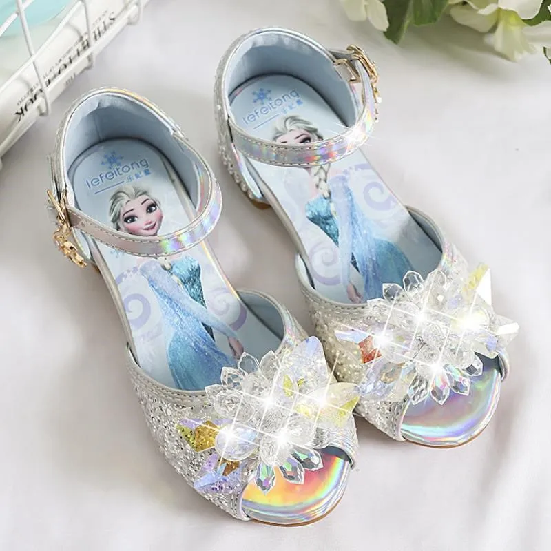 

Girls Sandals New Elsa Princess Shoes Summer Frozen Children High Heels Crystal Casual Shoes Sequins Little Girl Shoes