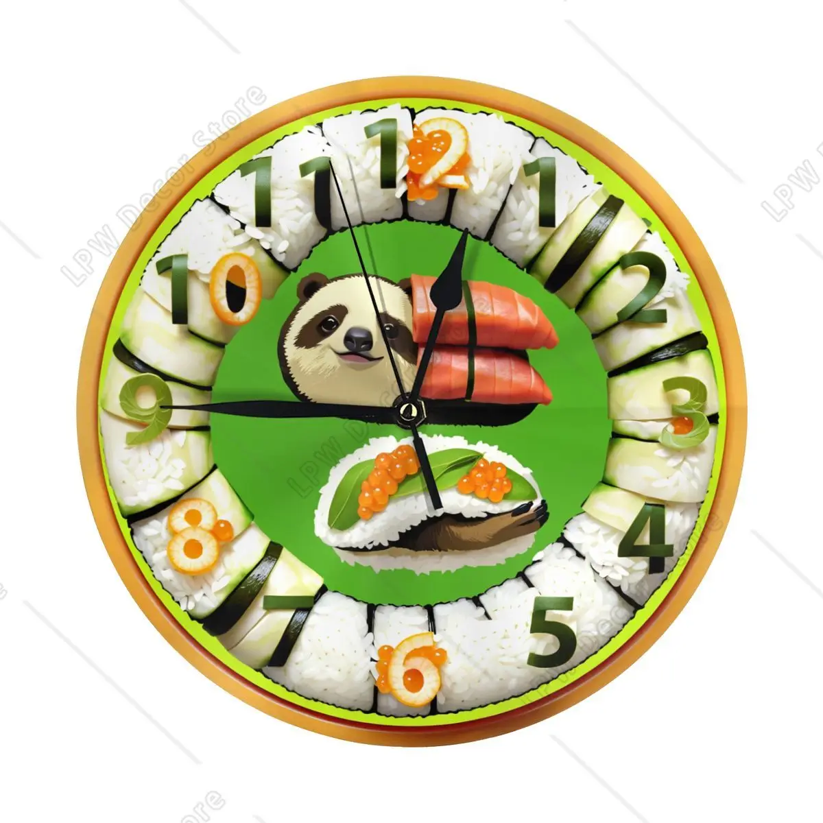 Reloj de pared silencioso Panda sin tictac con pilas sushi rosa ﻿ Reloj de oficina en casa con decoración descubierto de 10 pulgadas