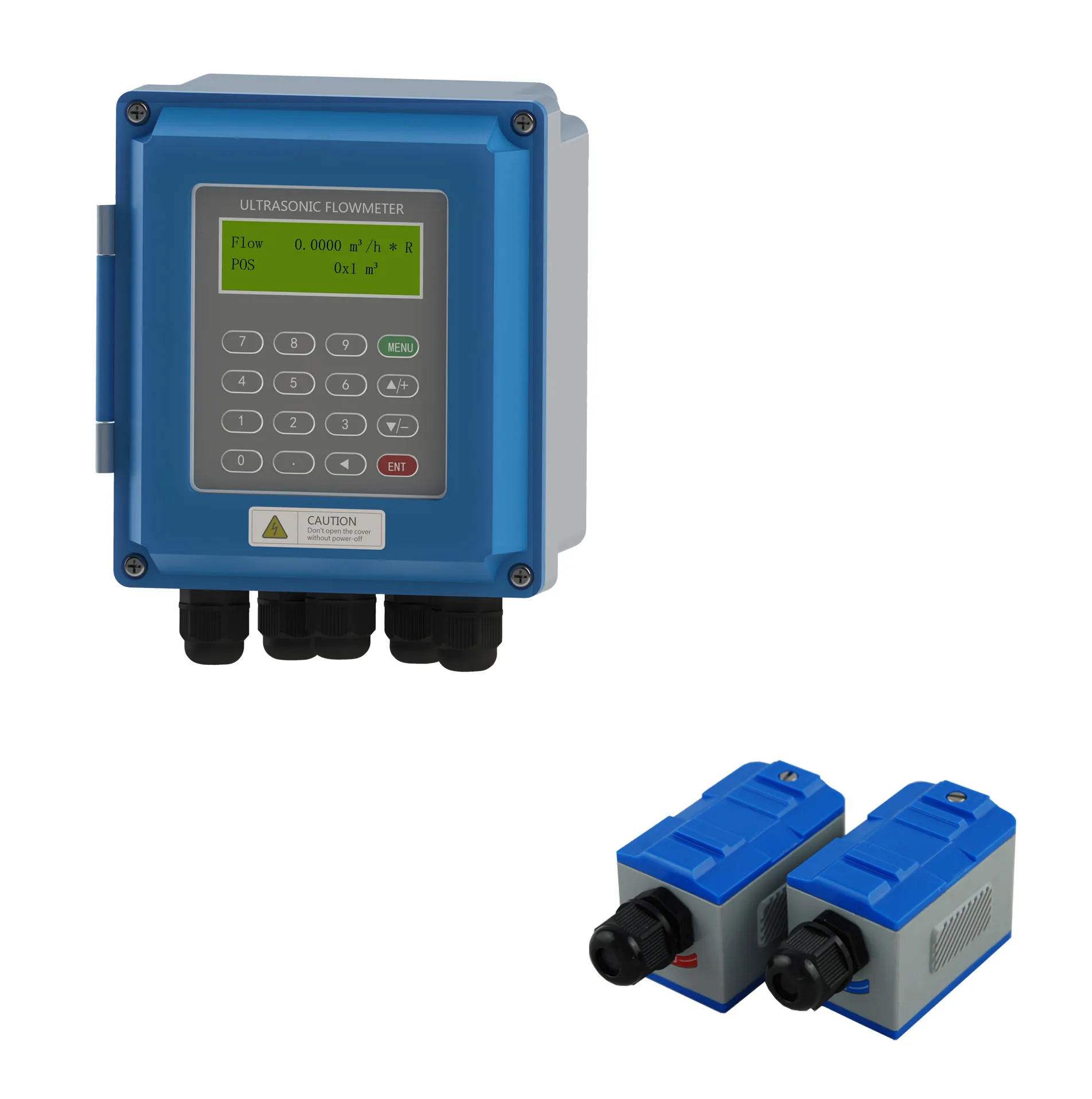 DN40 Ultrasonic Flowmeter With LCD Sensor Inline Clamp-on Transducer Water Flow Probe For Wall Mount Channel Installation
