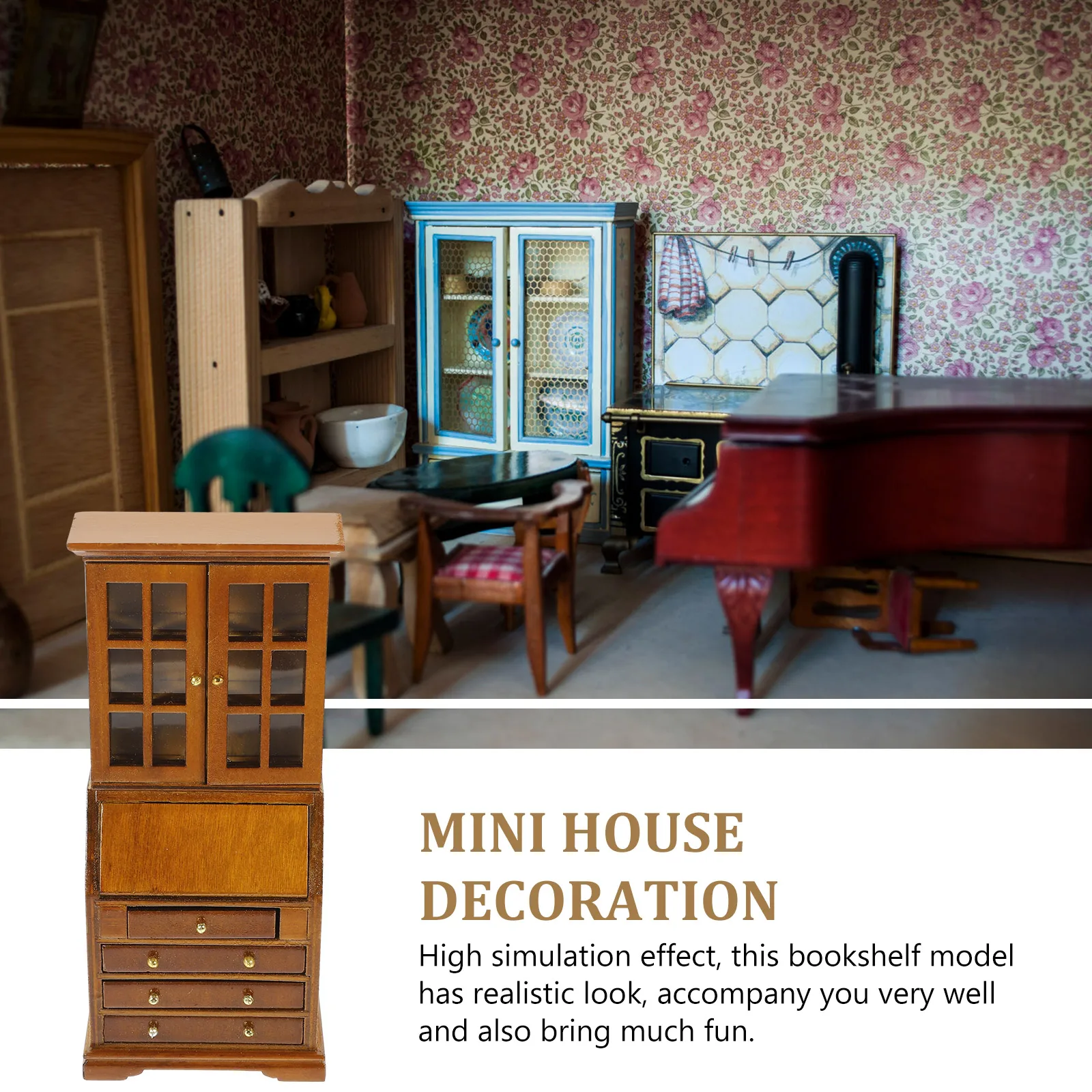 Mini gabinete de madera en miniatura, muebles para casa de muñecas a escala 1/12, adorno para juego de imitación, decoración artesanal para sala de estar, dormitorio, estudio