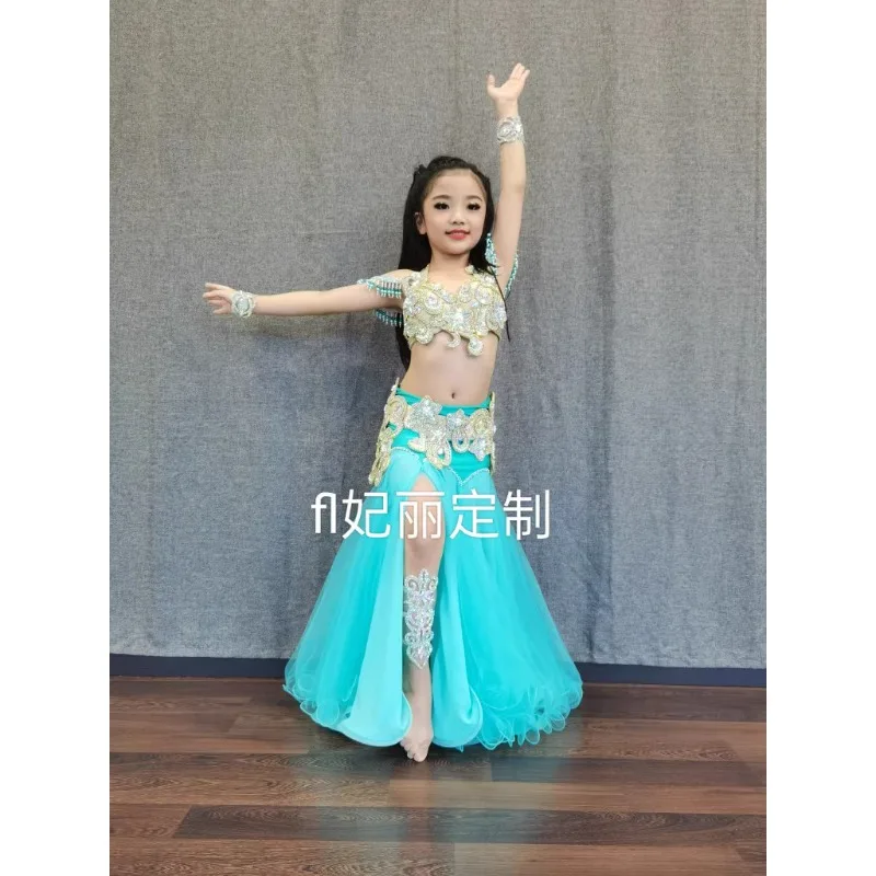 

Customized Bellydance Costume Competition Performance Dress Heavy Industry Encouragement Big Swing Skirt 3-Piece Set for Girls