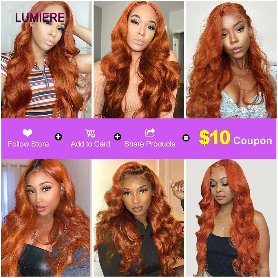 100% عذراء الزنجبيل البرتقالي الجسم موجة حزم الشعر البشري مع HD الدانتيل إغلاق أمامي وحزمة فضفاض نسج على شكل شعر عميق تمديد #4