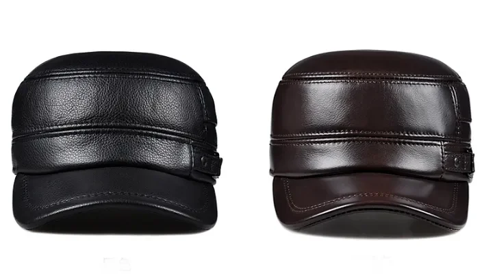 Winter Echtes Leder Kappe männer Flache Kappen Militär Hut Elegante Mann Baseball Kappe Britischen Vintage Rindsleder Ohr Warme Mütze – Detail 4
