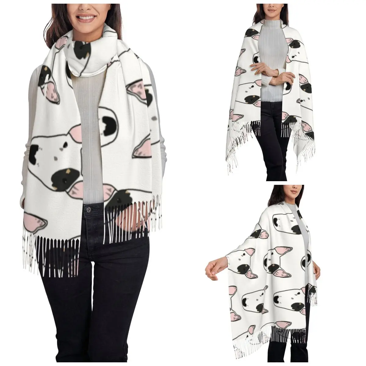 Women\'s Scarf with Tassel Twinkle The Bull Terrier Long Winter Warm Shawl Wrap Animal Cute Cartoon Dog Gifts Pashmina Scarves