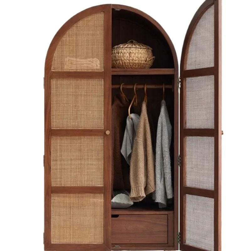 

Ins simple rattan art cabinet modern simple solid wood frame wardrobe Nordic design practical