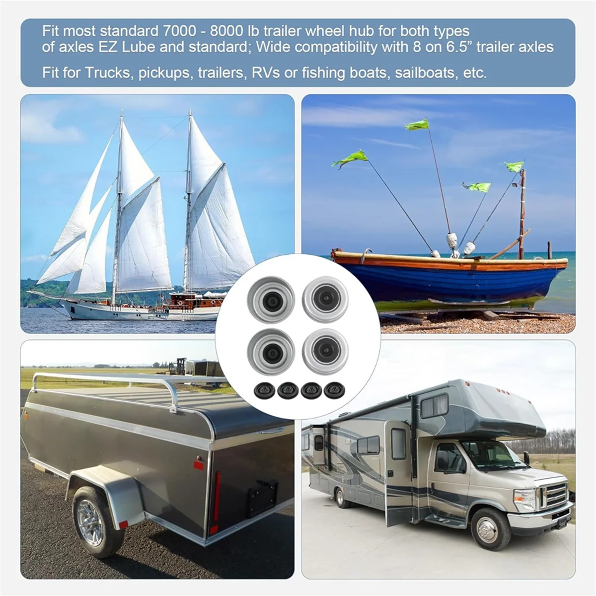 A002 4 stks 2.72 inch Trailer As Wielnaaf en Lager Stofkap met 4 Rubberen Stekkers voor De Meeste 7000-8000lb Wielnaven Trailer