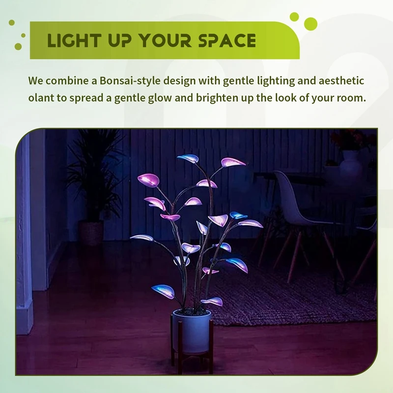 【Festival】2X Magical Glowing Potted Plant Indoor Plant LED 3 Color-Changing Artificial Plants Bonsai Light Artificial(Without Po - view 5