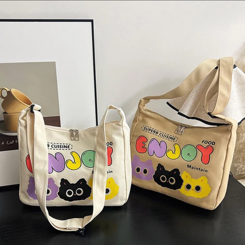 Borsa a tracolla con stampa di cartoni animati borse di grande capacità per studenti borsa a tracolla in tela di moda semplice