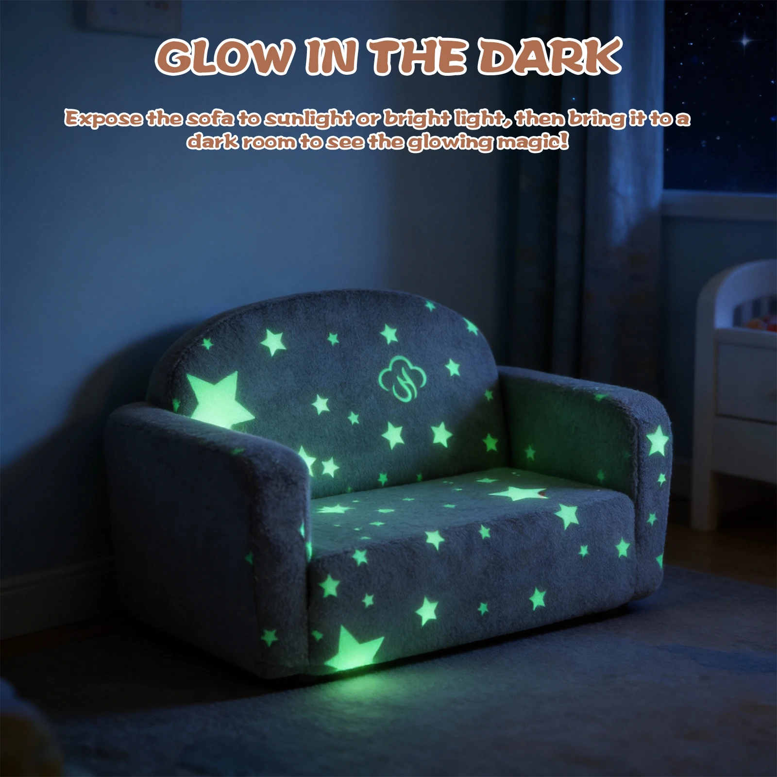 Image 4: Canapé-lit pour enfants extra large 2 en 1 avec couverture pour garçons et filles (Gray Star)