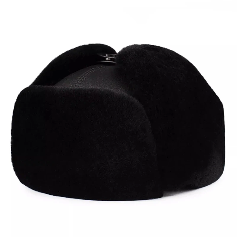 

Модная теплая шапка-бомбер с защитой ушей 2025 года, мужская шапка-бомбер из натуральной кожи, искусственный мех внутри, военная шапка, зимняя русская шапка, советская снежная шапка